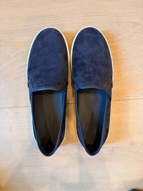 Vince Navy Suede Slip-On Sneakers with White Sole